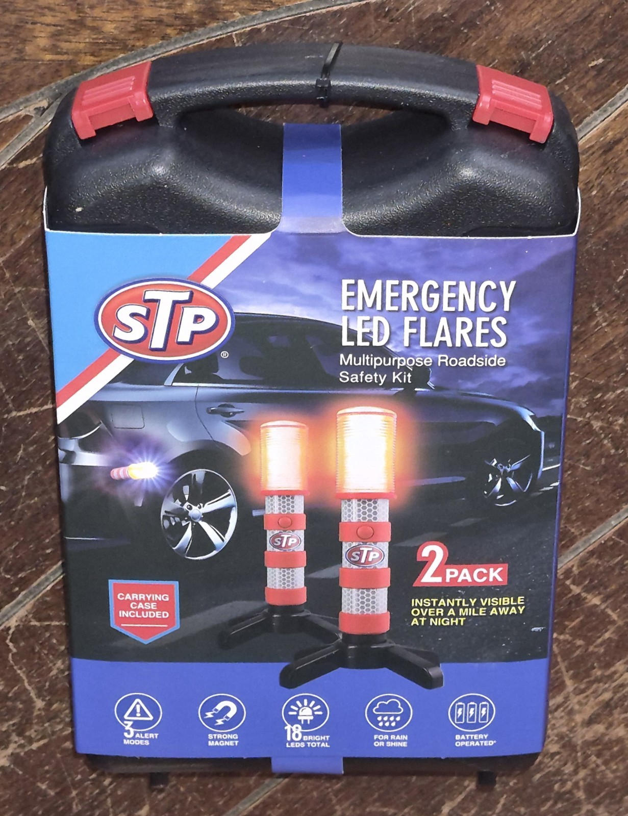 STP 2pk Emergency LED Multipurpose Roadside Safety Kit w/Case *3 Alert Modes*