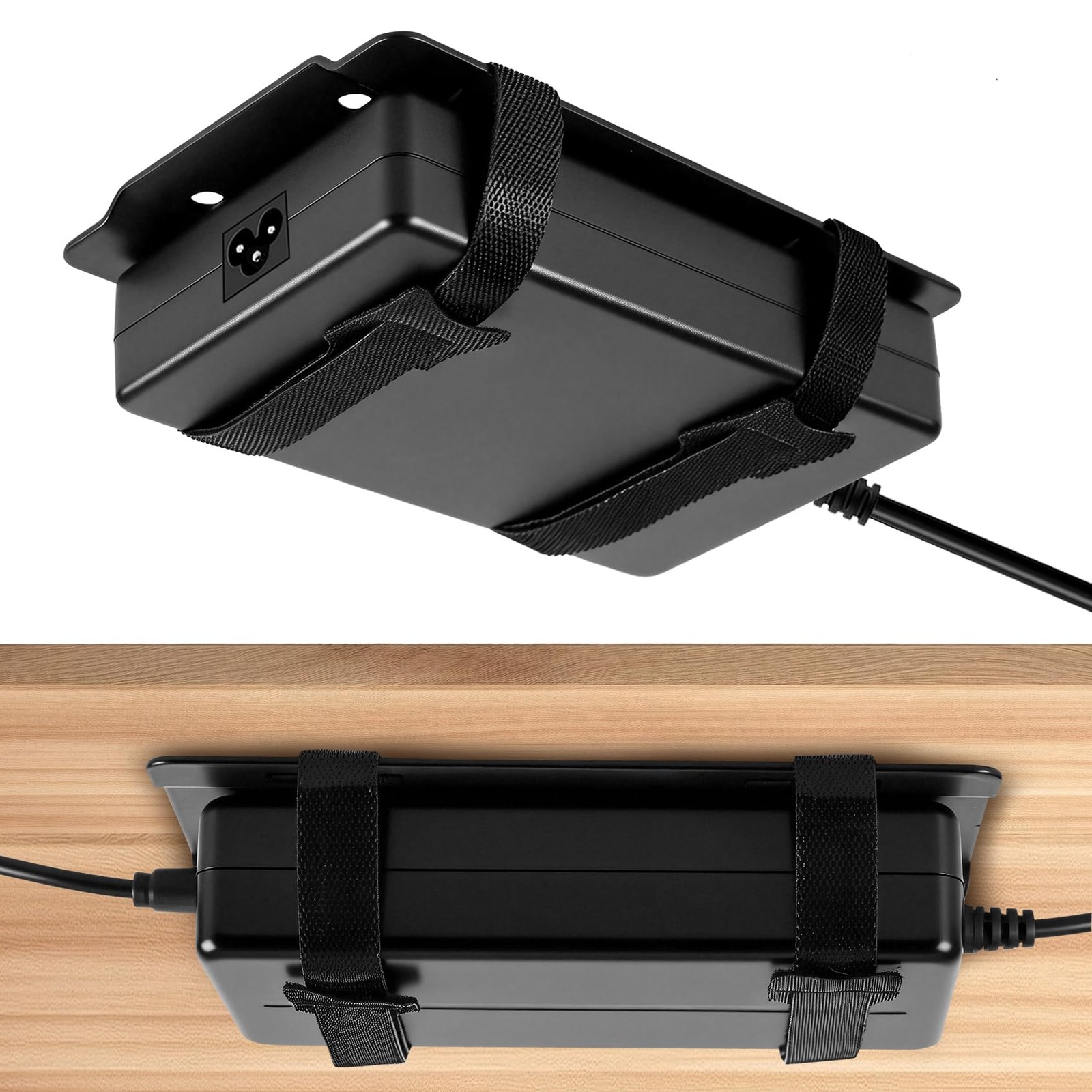 Universal Metal Laptop Charger Holder Adjustable Under Desk Power Mount Black