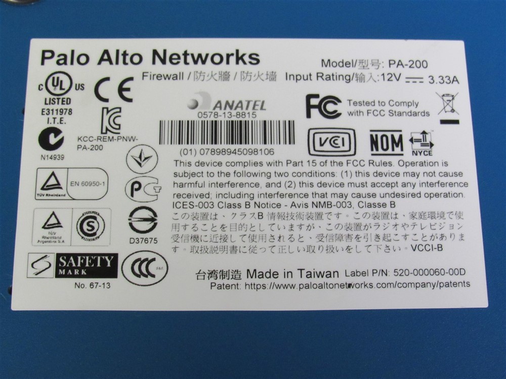 Palo Alto Networks PA-200 Firewall Security Appliance w/ AC Adapter