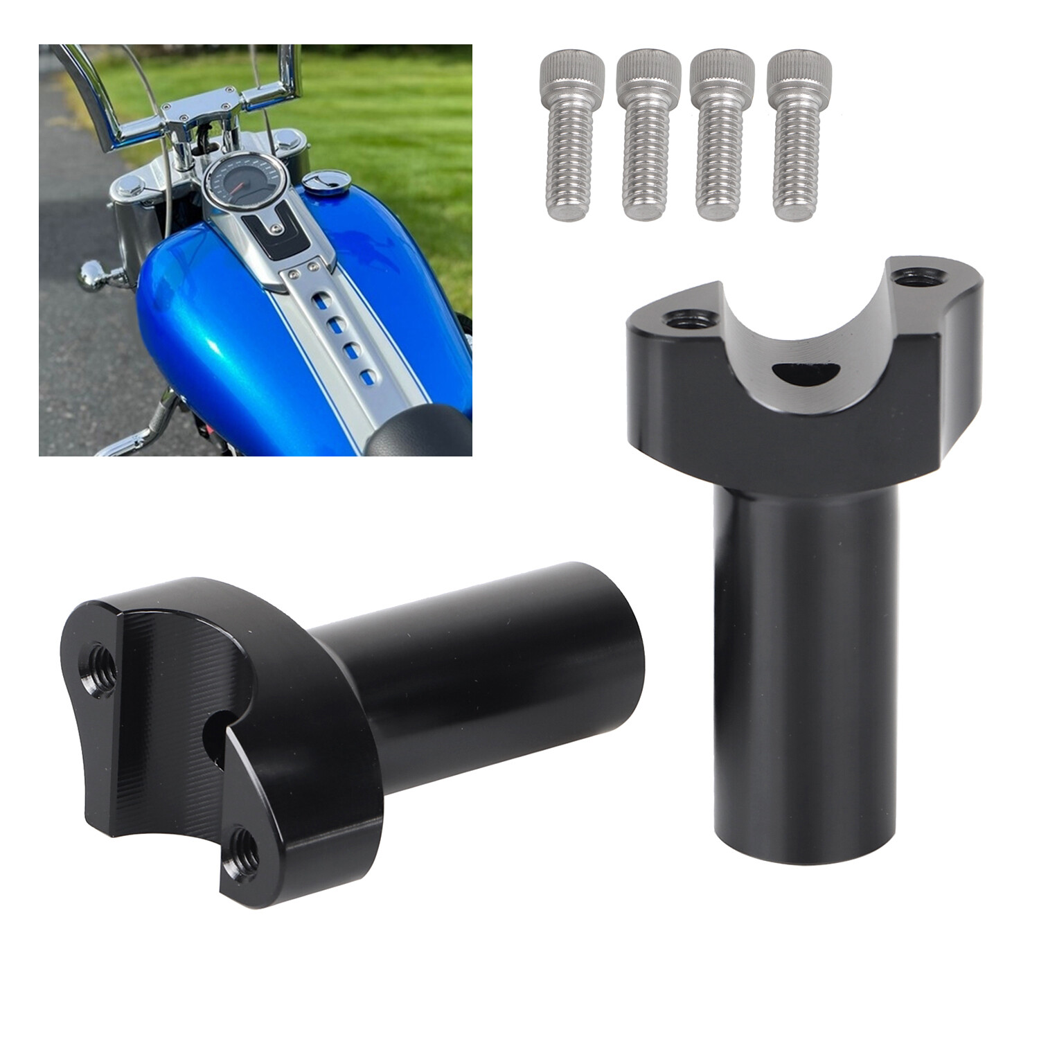Black 3.5" Straight Handlebar Risers For Harley Fat Boy Softail Dyna Road King
