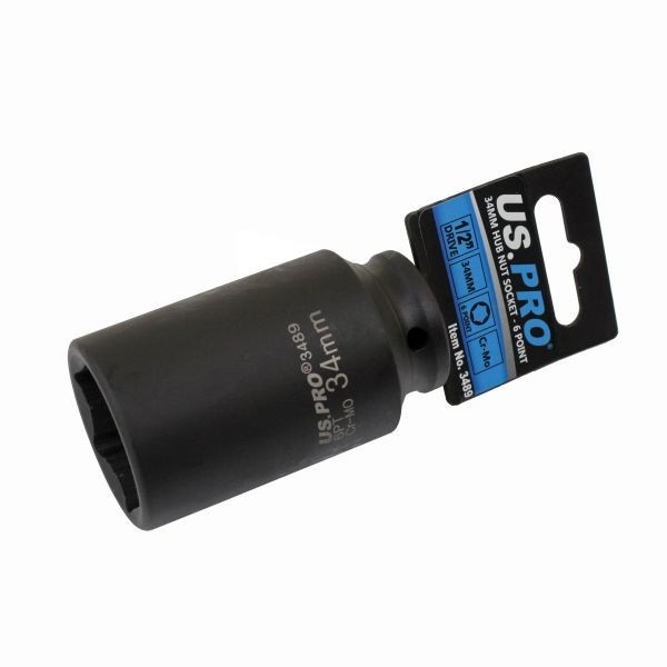US PRO 34mm Hub Nut Socket 1/2 Drive 6 Point CR-MO Deep Impact Tool