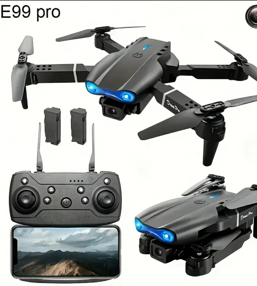 3 x E99 Pro 2026 Drone Dual Camera 2 USB Rechargeable Batteries Wi-Fi Enabled