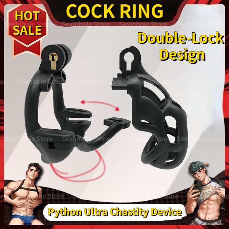New Male Chastity Device Double-Lock Rotatable Guardrail Ring Chastity Cages