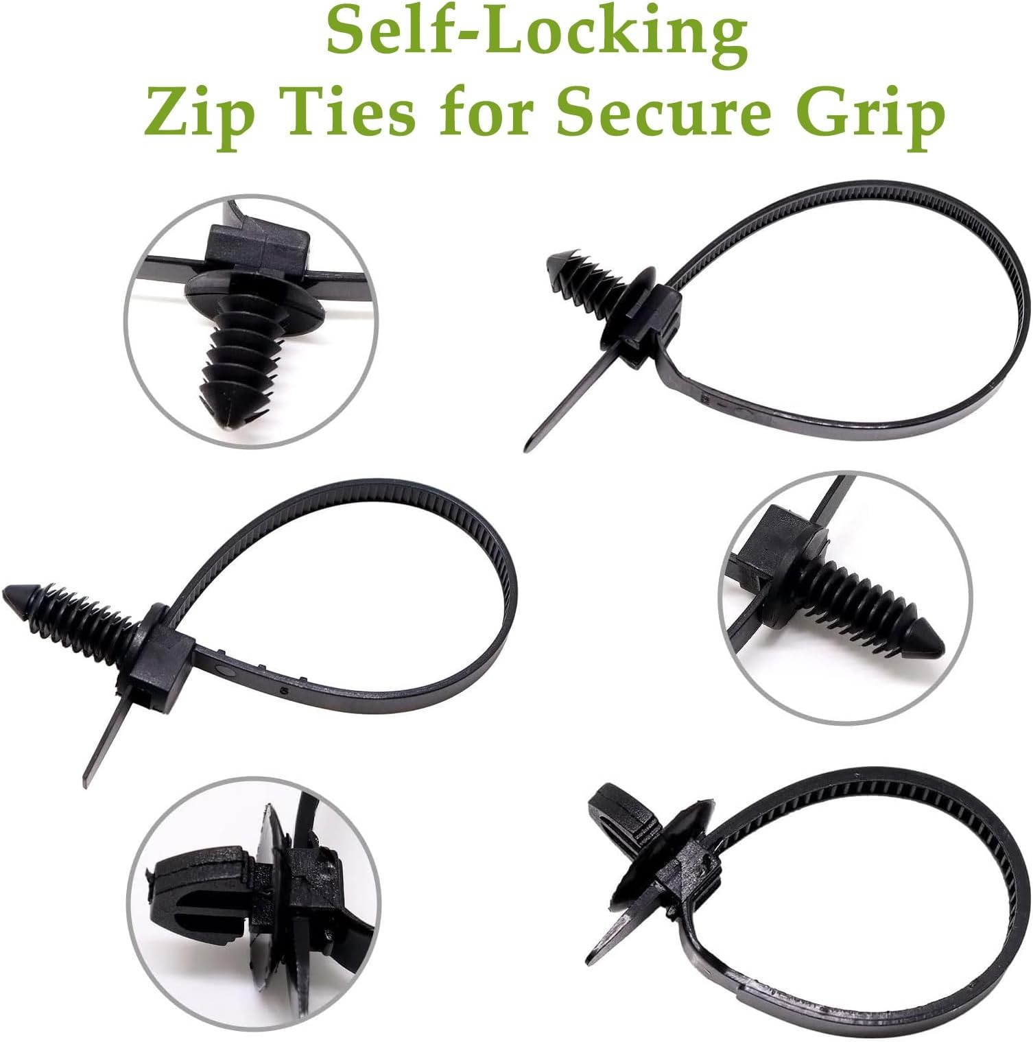 Push Mount Wire Ties, Snap in Zip Tie Automotive Clips Nylon Wire Harness Cli...