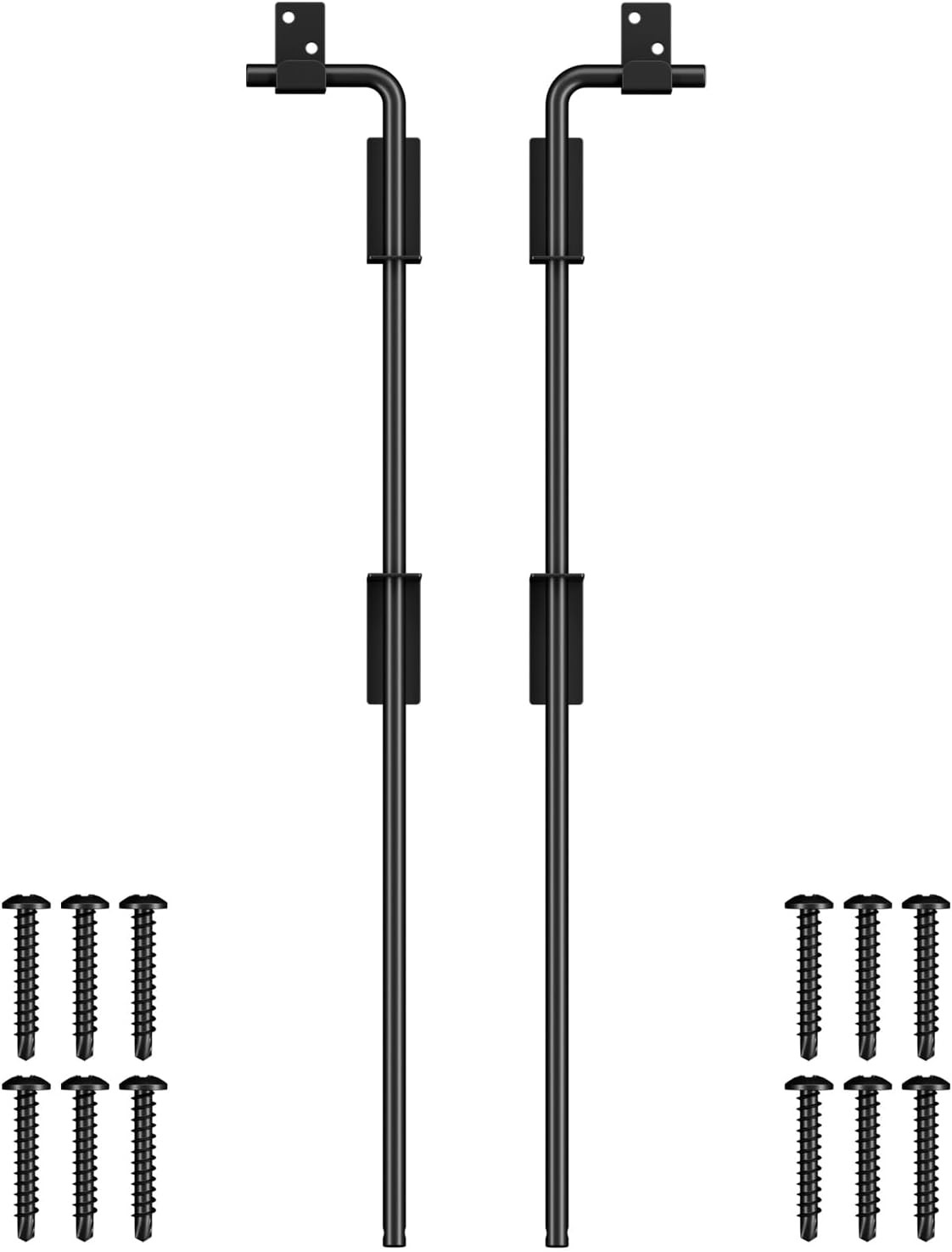 Heavy Duty 24" Cane Bolt Gate Drop Rods - 2 Pack Black Ground Latch
