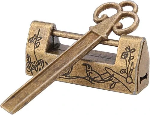 Vintage Chinese Chest Lock, Zinc Alloy Antique Lock and Key, Flower Bird Vintage
