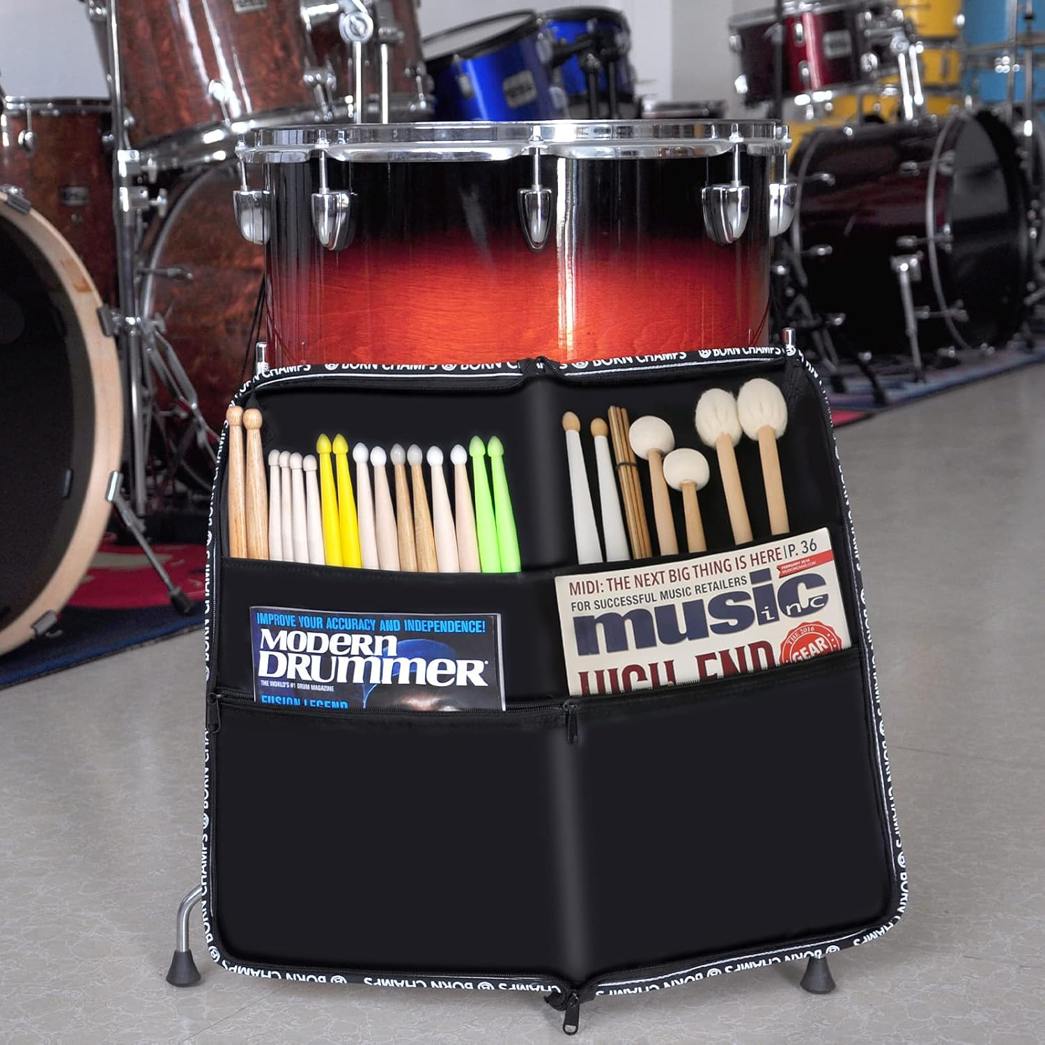 Drum Sticks Bag - Large Capacity Holder with Drum Key, Hook, Strap (Black)