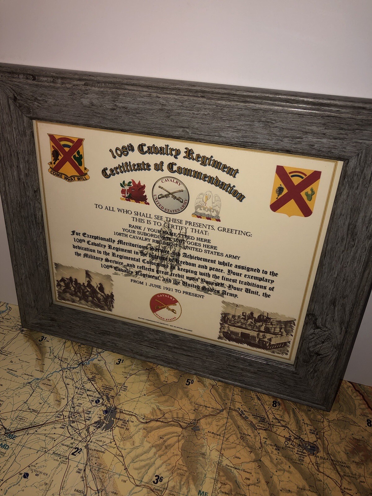 108TH U.S. CAVALRY REGIMENT / COMMEMORATIVE - CERTIFICATE OF COMMENDATION