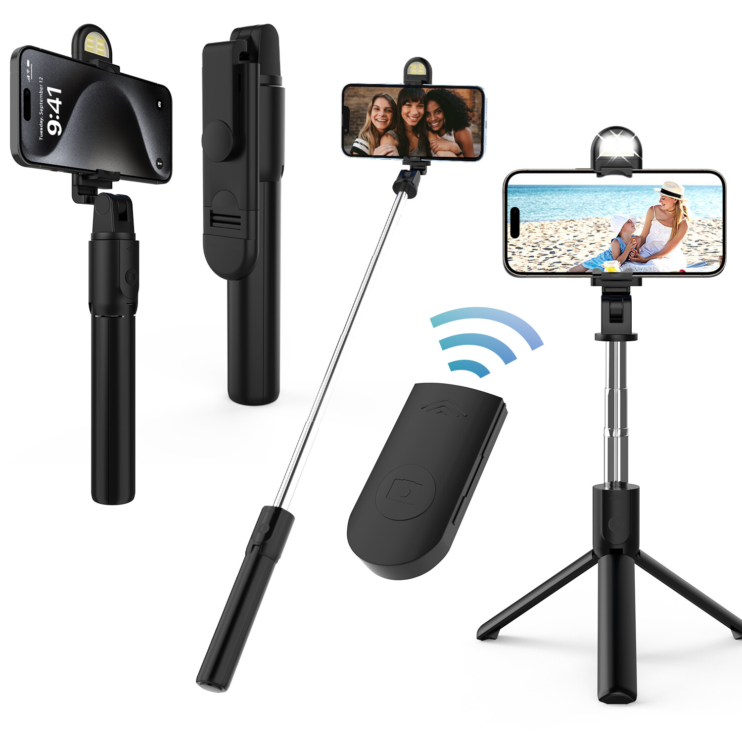Selfie Stick Tripod Bluetooth Wireless Remote Stand For iPhone 15 Pro Max 14 13