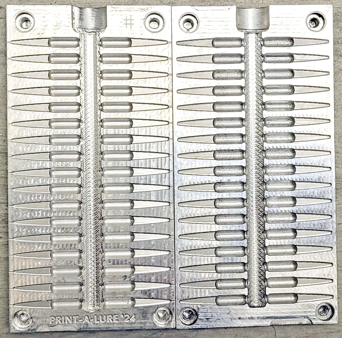 Aluminum fishing soft bait mold - 1.25" x 34 cavities mold