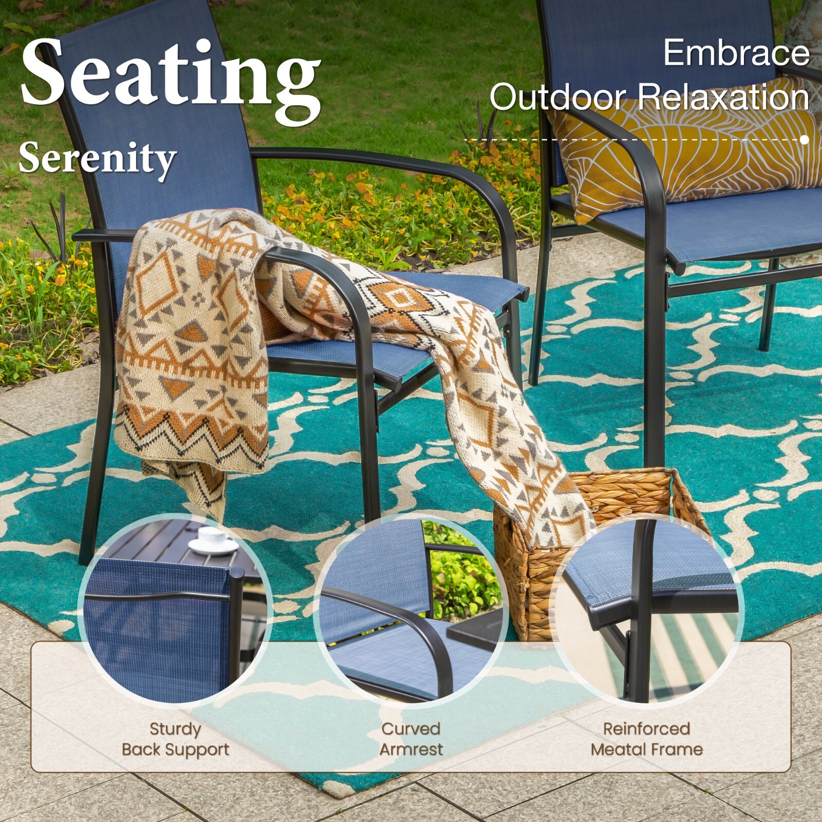 7Pcs Outdoor Furniture Set Patio Dining Set Chairs & Round Table w/Umbrelle Hole