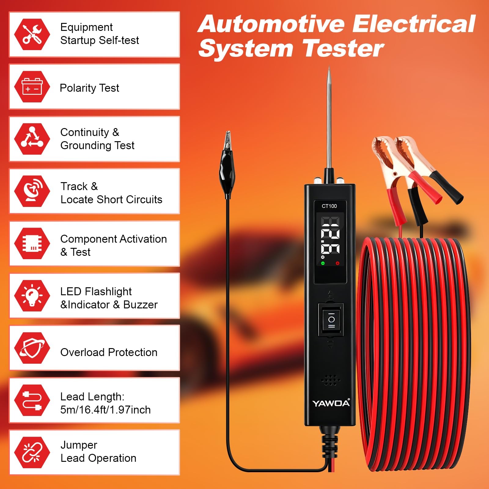 Upgrade Power Circuit Probe Tester,6-24V DC Electrical System black