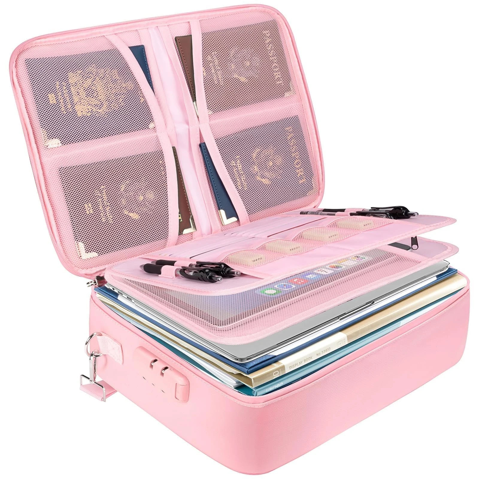 Fireproof Document Box with Lock Portable Waterproof File Organizer Pink