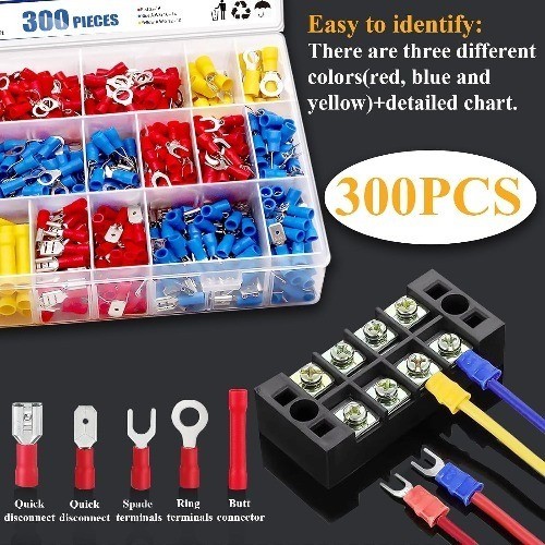 Insulated Wire Electrical Connectors Assortment Kit Ring Spade Butt Quick