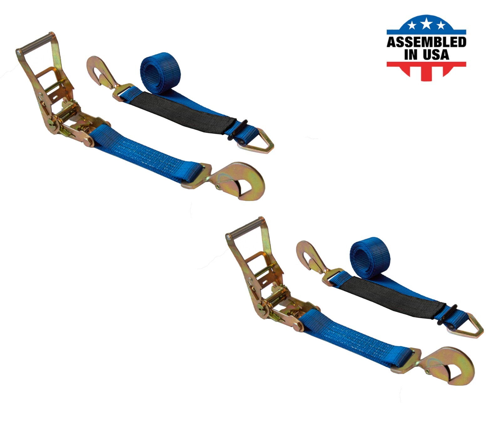 USA 2 Pack 2" x 8' Ratchet Tie Down Axle Strap for Race Car Trailer Car Hauler