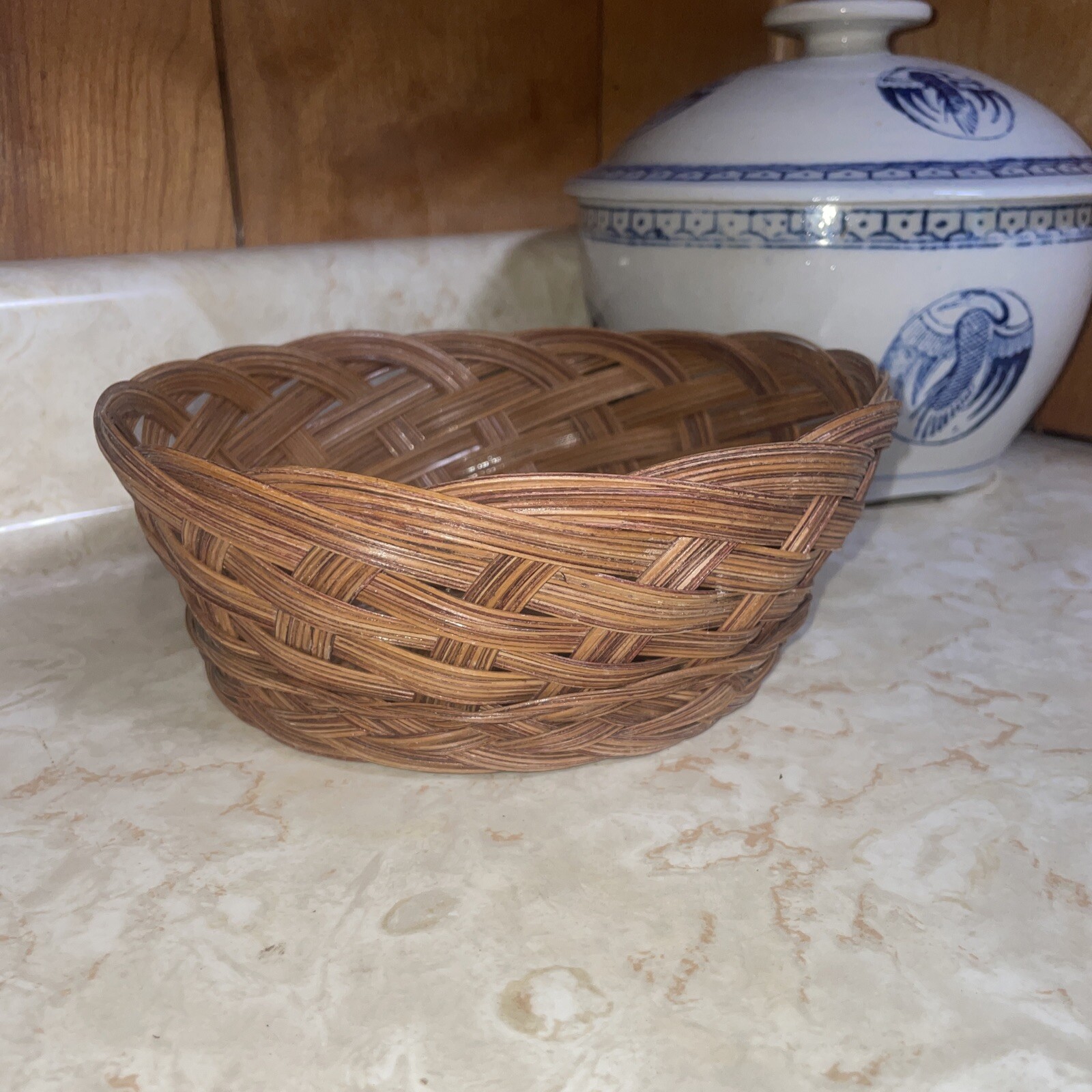 Perfect Vintage Rattan 8” Round Basket, 2 3/4” Deep