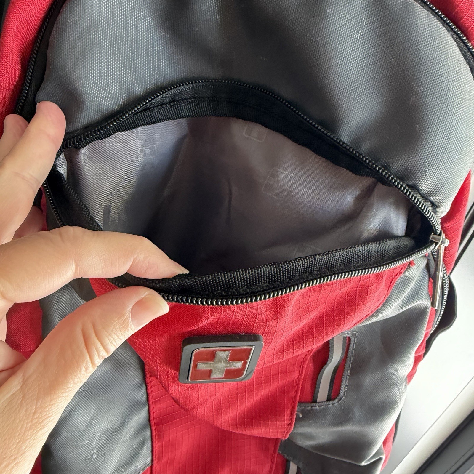 Swiss Tech Gray and Red Reflective Backpack Multiple Pockets School/Work/Hiking