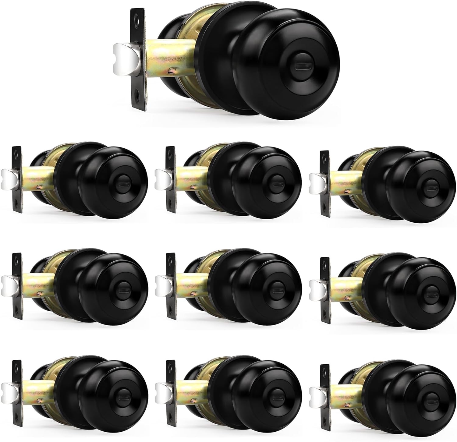Probrico Black Door Knobs, Flat Ball Interior Bath/Bed 10 Pack,