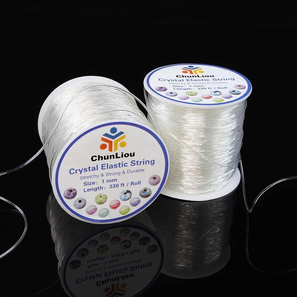 1mm Elastic Bracelet String, 2 Rolls of Crystal Clear Elastic Cord for Bracelets