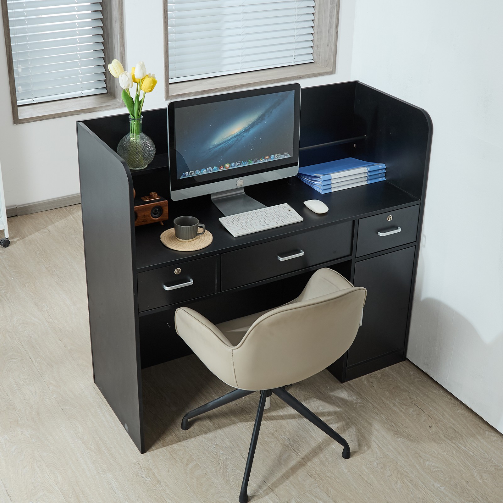 Uimoso Reception Desk Rectangular Front Counter Table 47.24in Black Office Table