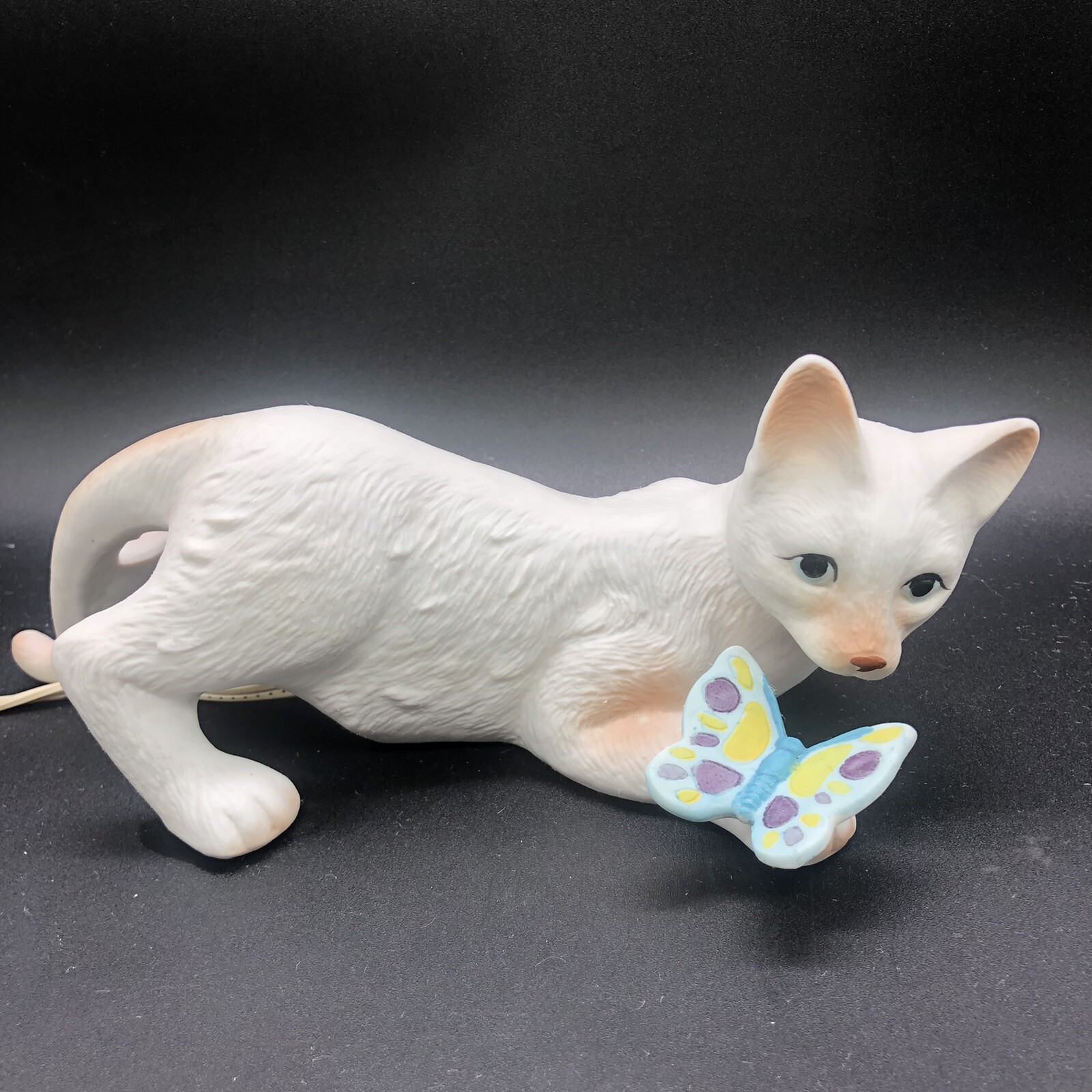 Vtg White Cat Kitty With Butterfly Night Light Dresser Blue Eyes On/off Switch