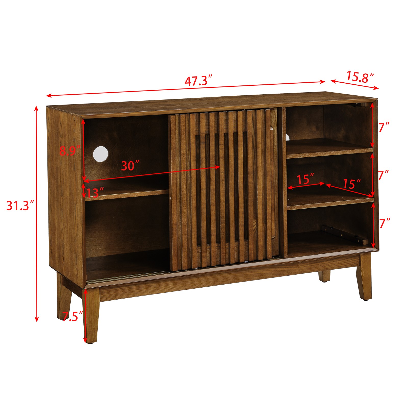 47.3" Sideboard Buffet Cabinet with Storage, Farmhouse Fluted Sideboard with 2