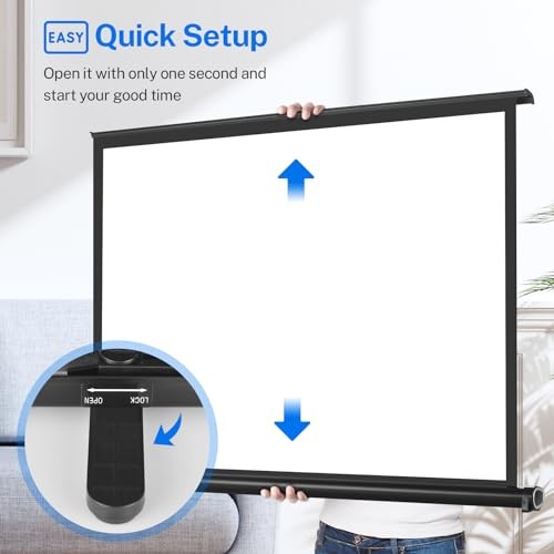 50 inch Small Projector Screen, Retractable Pull Up Screen, Floor 50-Inch 16:9