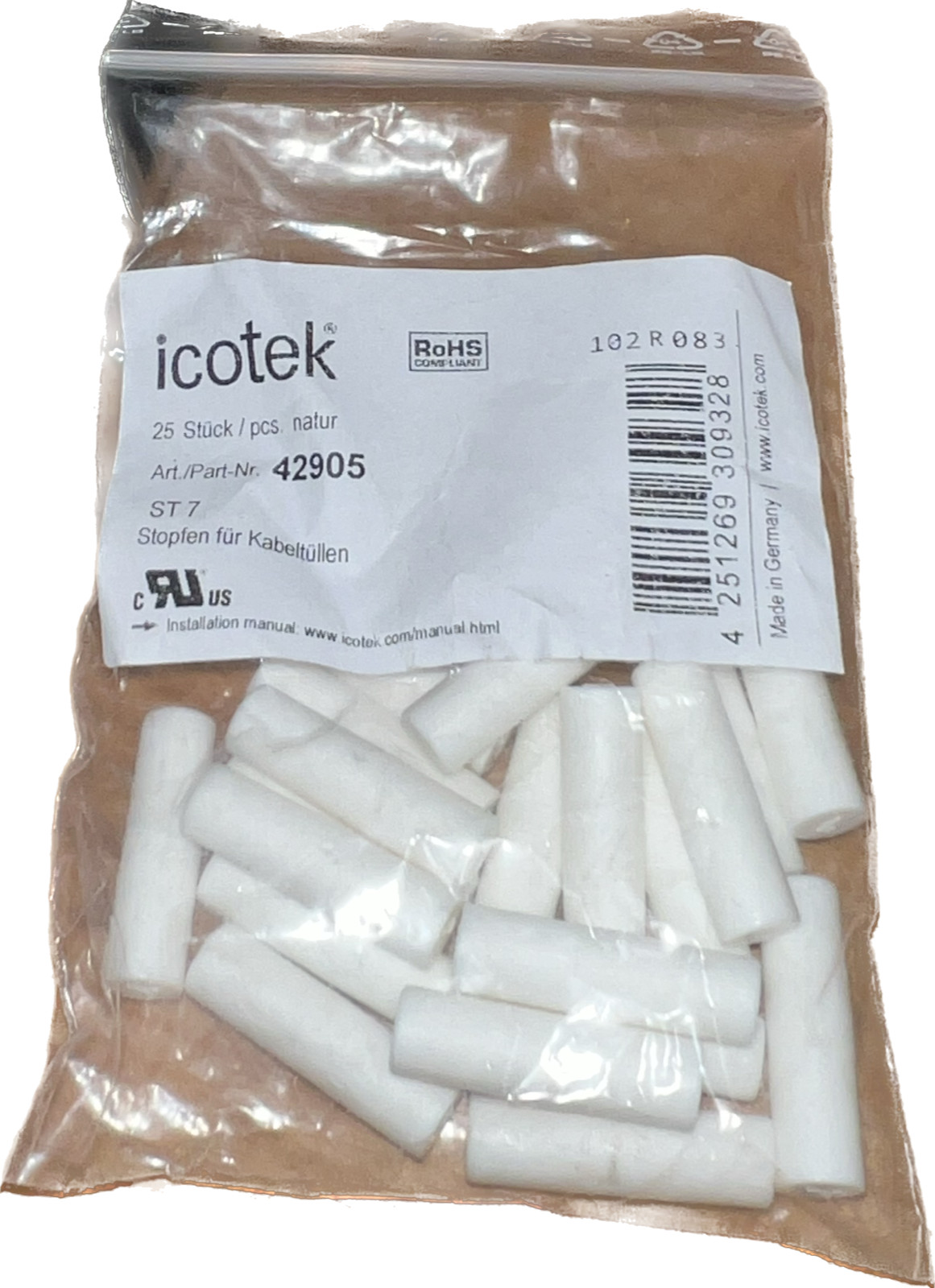 Icotek ST 7 plugs for cable grommets 42905 1 pack = 25 pieces