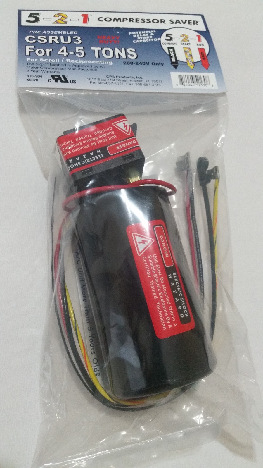 5-2-1 Compressor Saver CSRU3 Hard Start Capacitor For 4-5 Tons,New,Heavy Duty