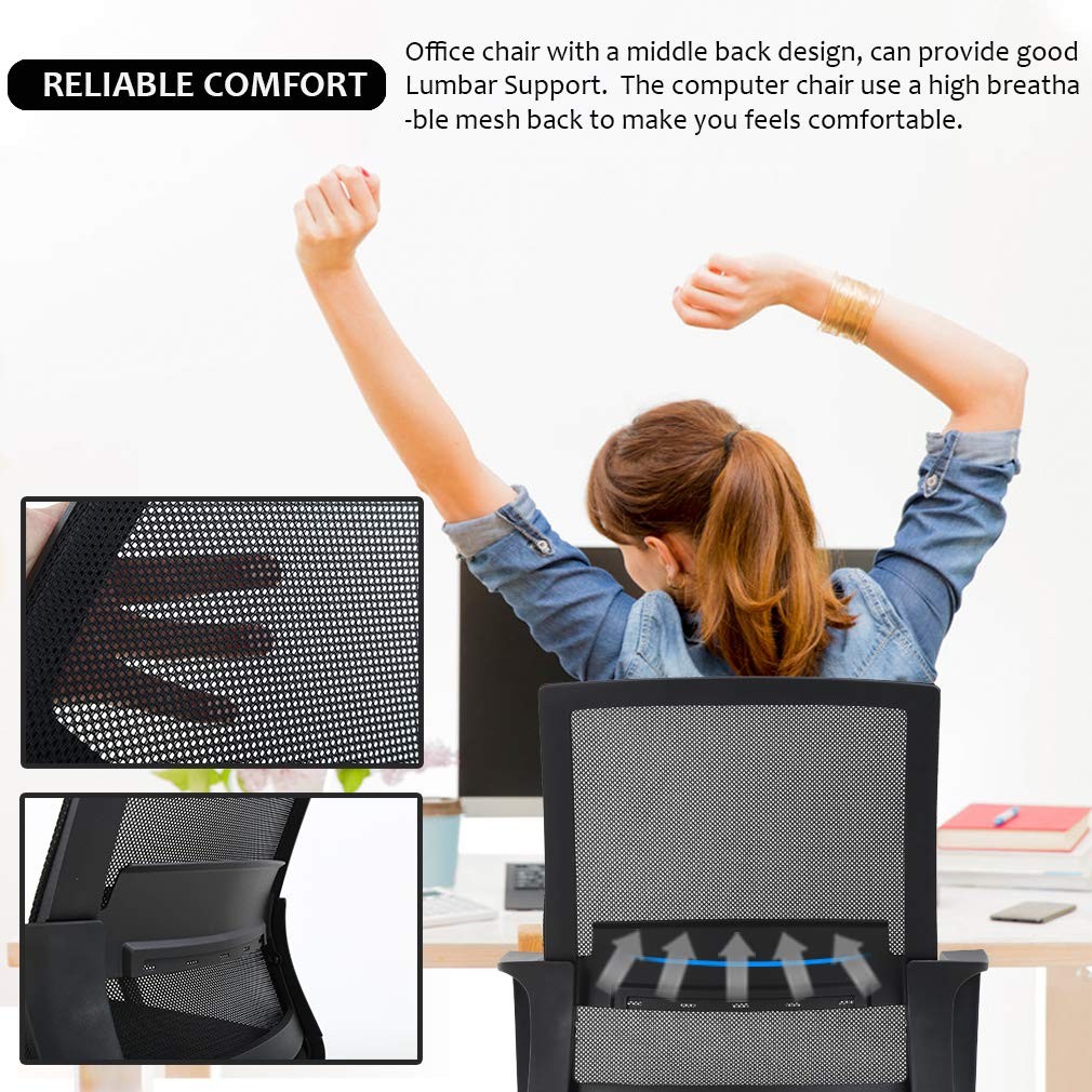 Swivel Rolling Computer Chair Executive Lumbar Support Task Mesh Chair Adjust...
