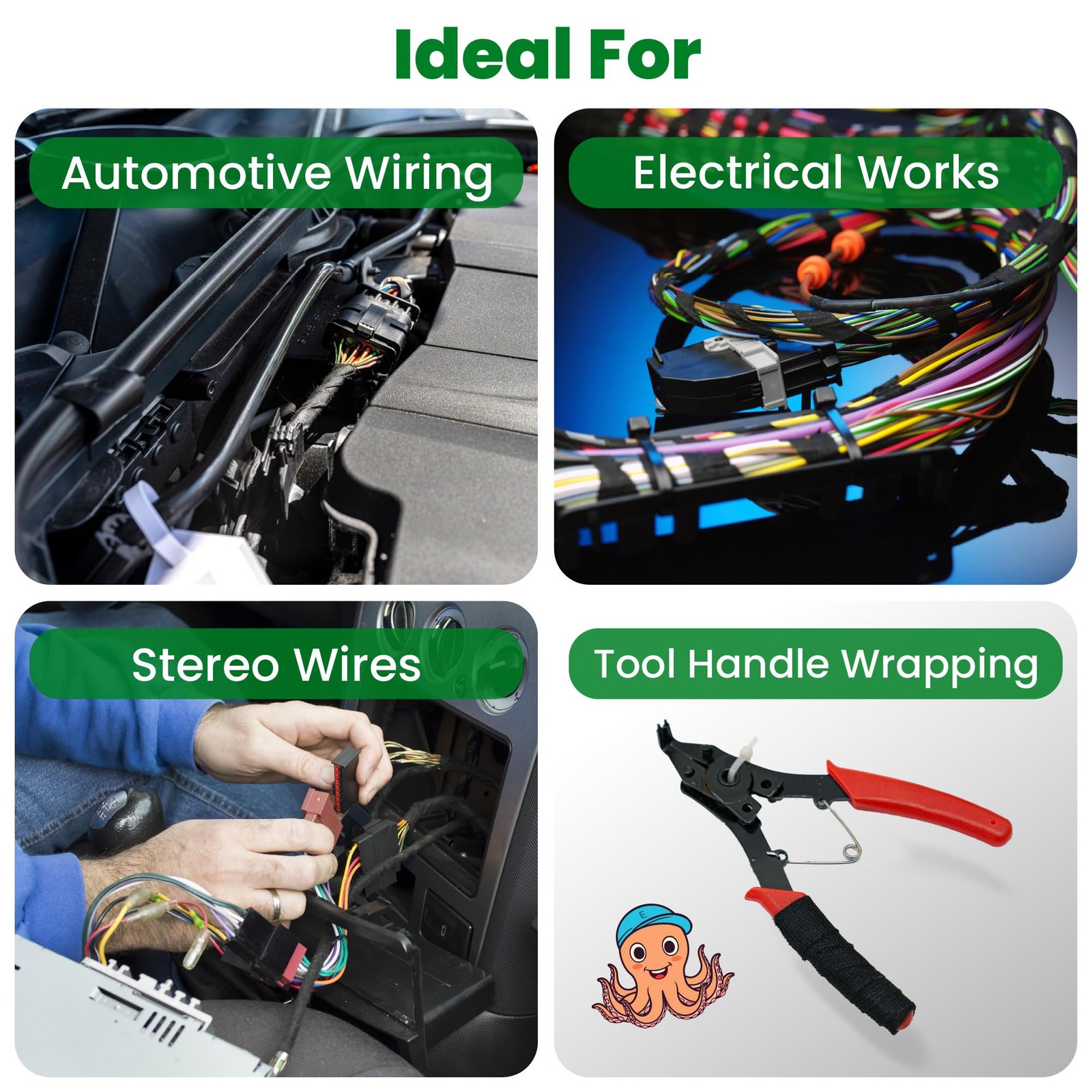 Cinta aislante de tela arneses cables, 2 pulgadas x 50 pies, resistente al calor