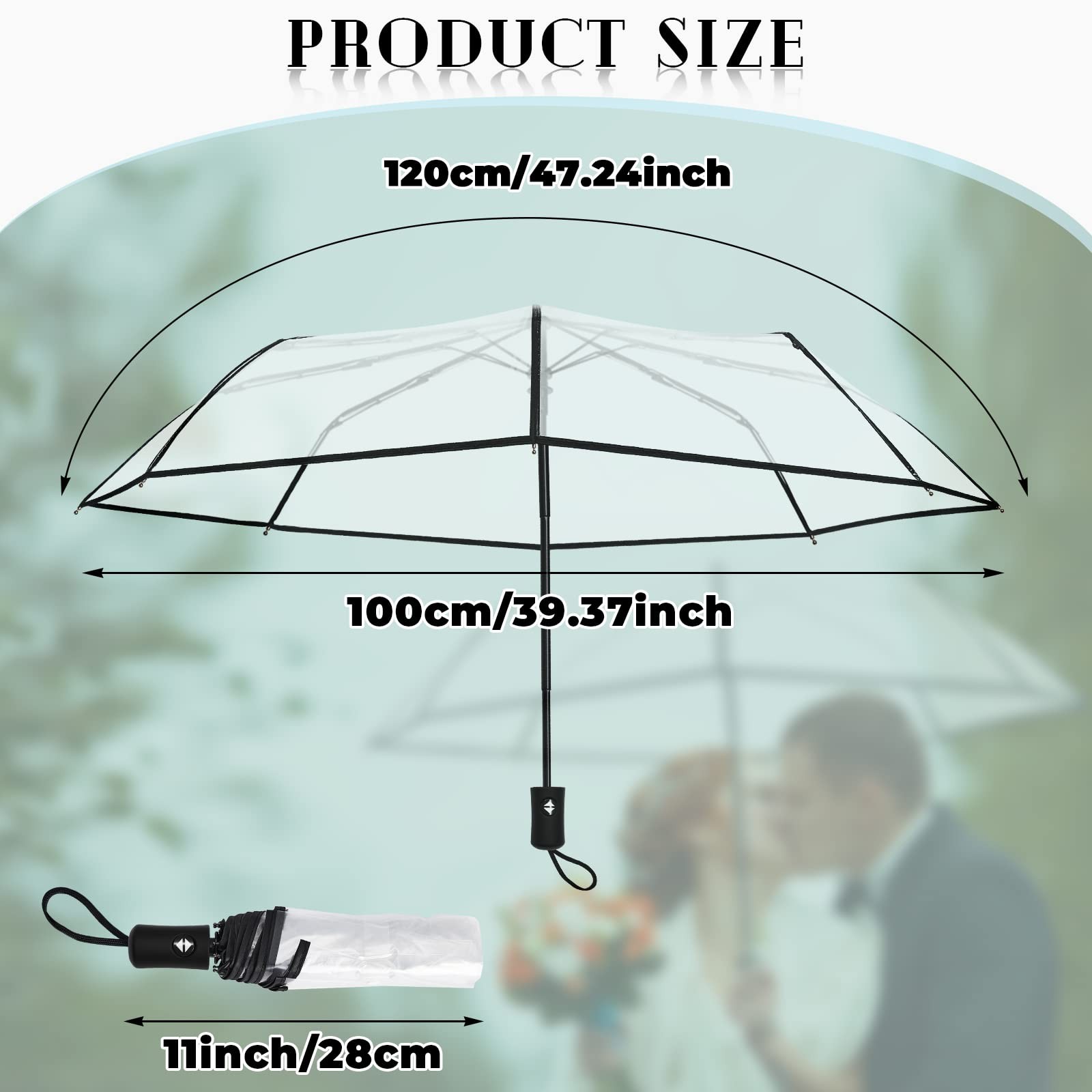 Clear Umbrella Transparent Portable Auto Open Close Compact One Size