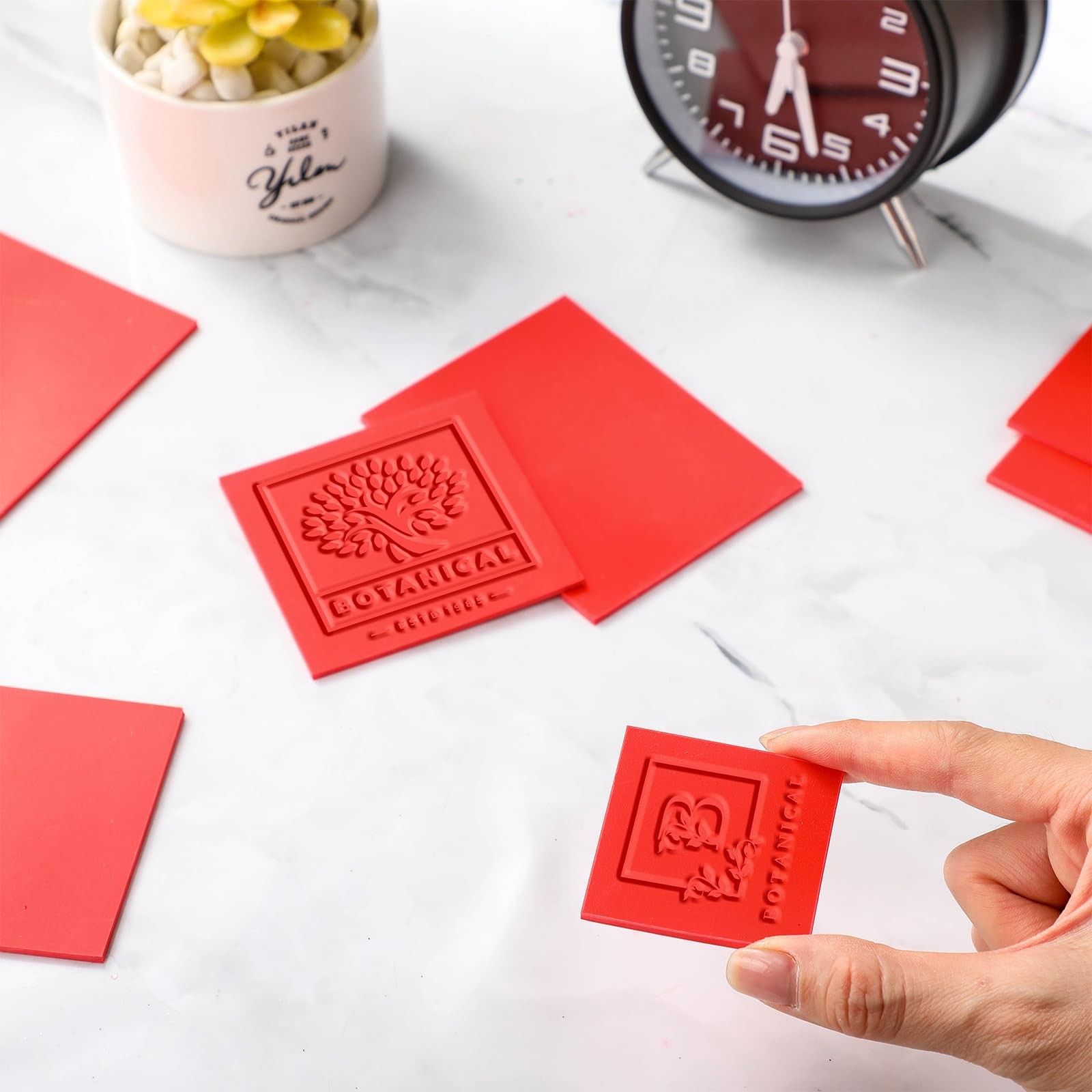 Gilprop 12 Pcs Rubber Stamp Sheets 2" x 2", 3" x 3", x 4", x Red
