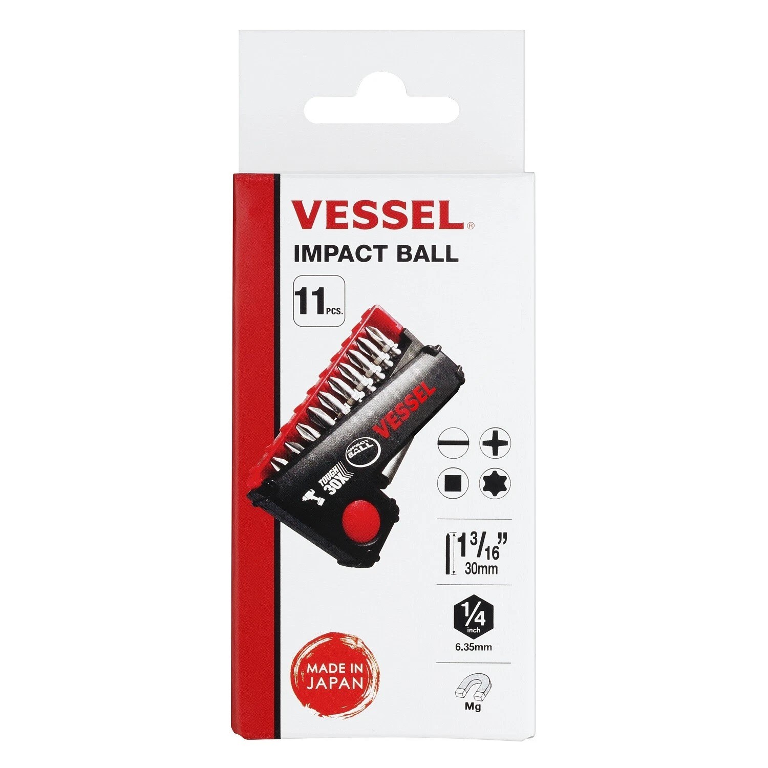 Vessel Ball Grip Ratcheting Screwdriver Interchangeable w 11pc Bit Set