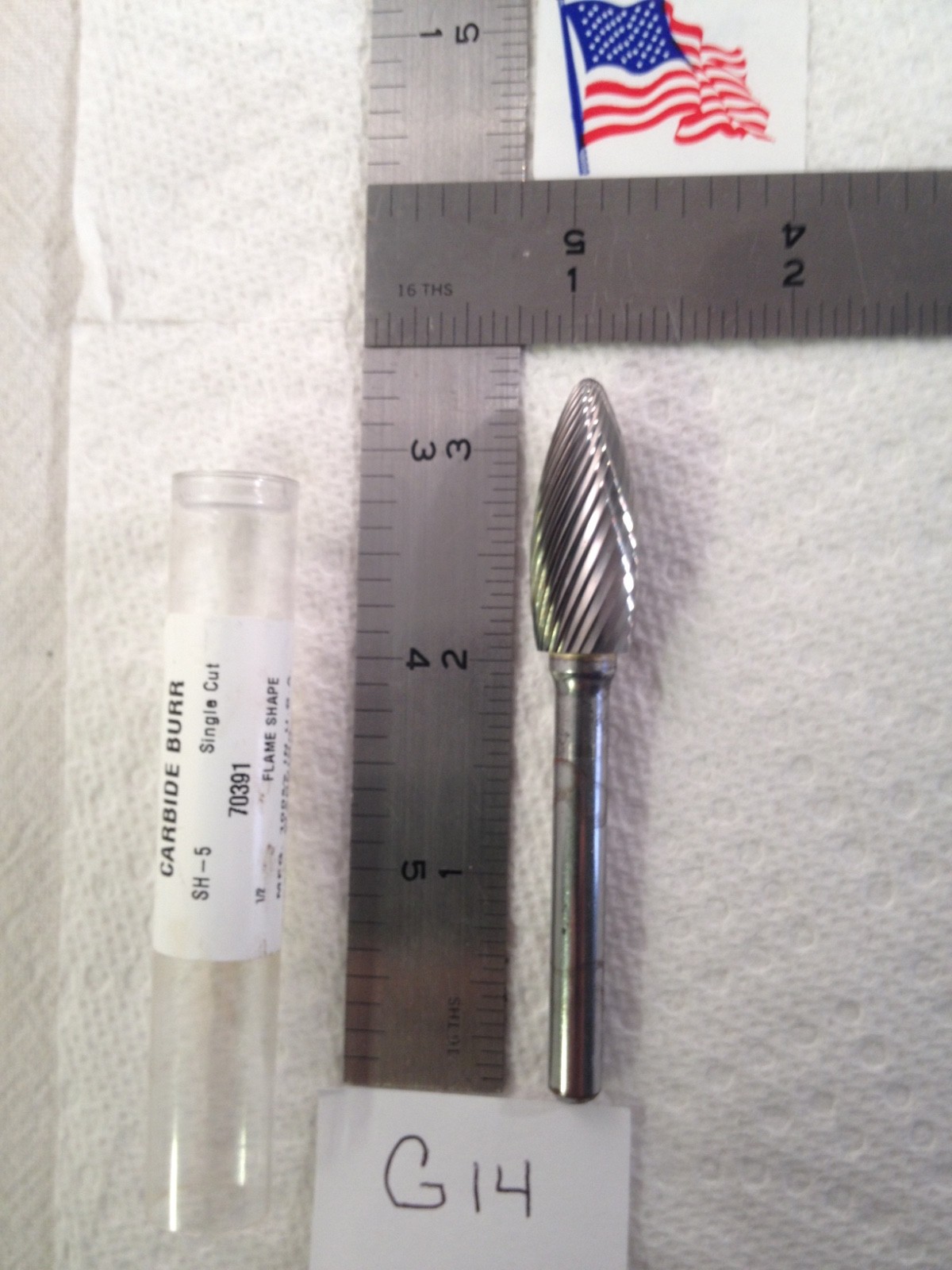 1 NEW HTC 1/4" SHANK CARBIDE BURR SH-5 SINGLE CUT. 70391. FLAME SHAPE (G14)