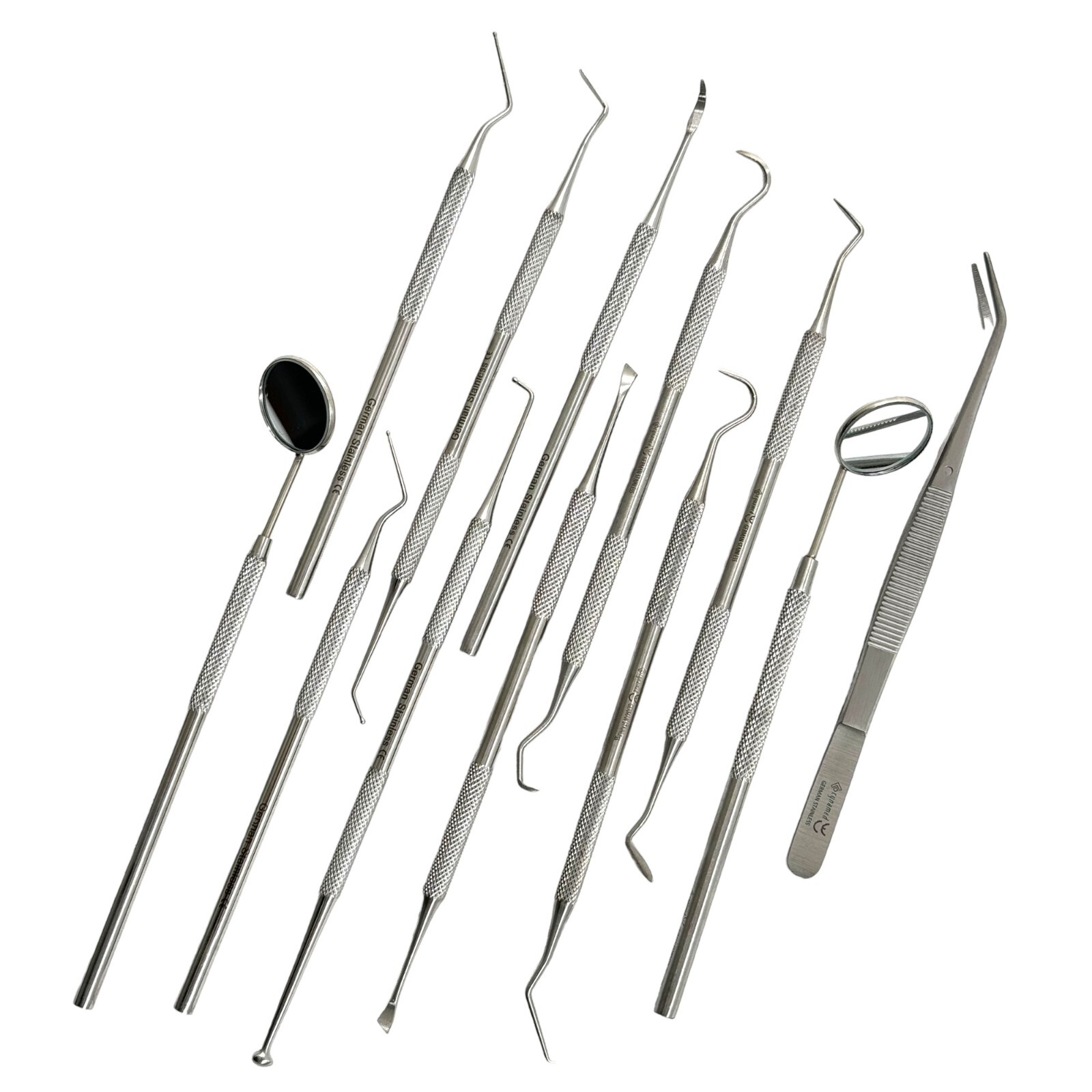 12 Piece Dental Hygiene Scaler Probe Set With Tweezers, Mouth Mirrors, Picks