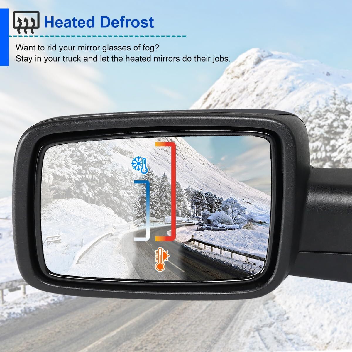 Left/Driver Fits 2013-2019 Dodge Ram 1500 Power Fold+Heated+Temp Sensor Mirror