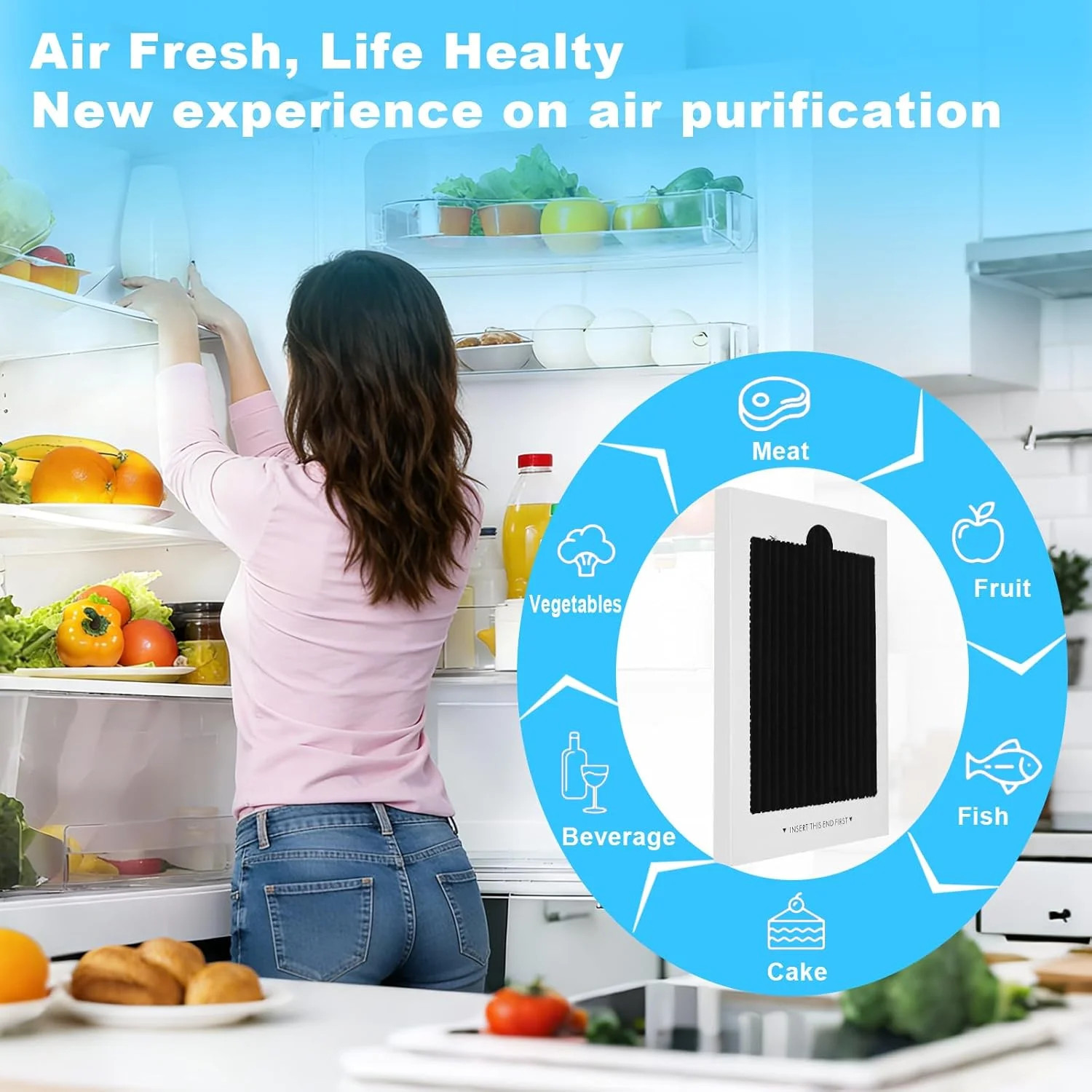 6-Pack Premium Refrigerator Air Filter Replacement, Carbon Activated Filter Comp