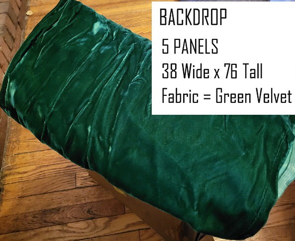 BACKDROP - GREEN VELVET FABRIC - 5 PANELS - 38 INCH WIDE x 76 INCH LONG