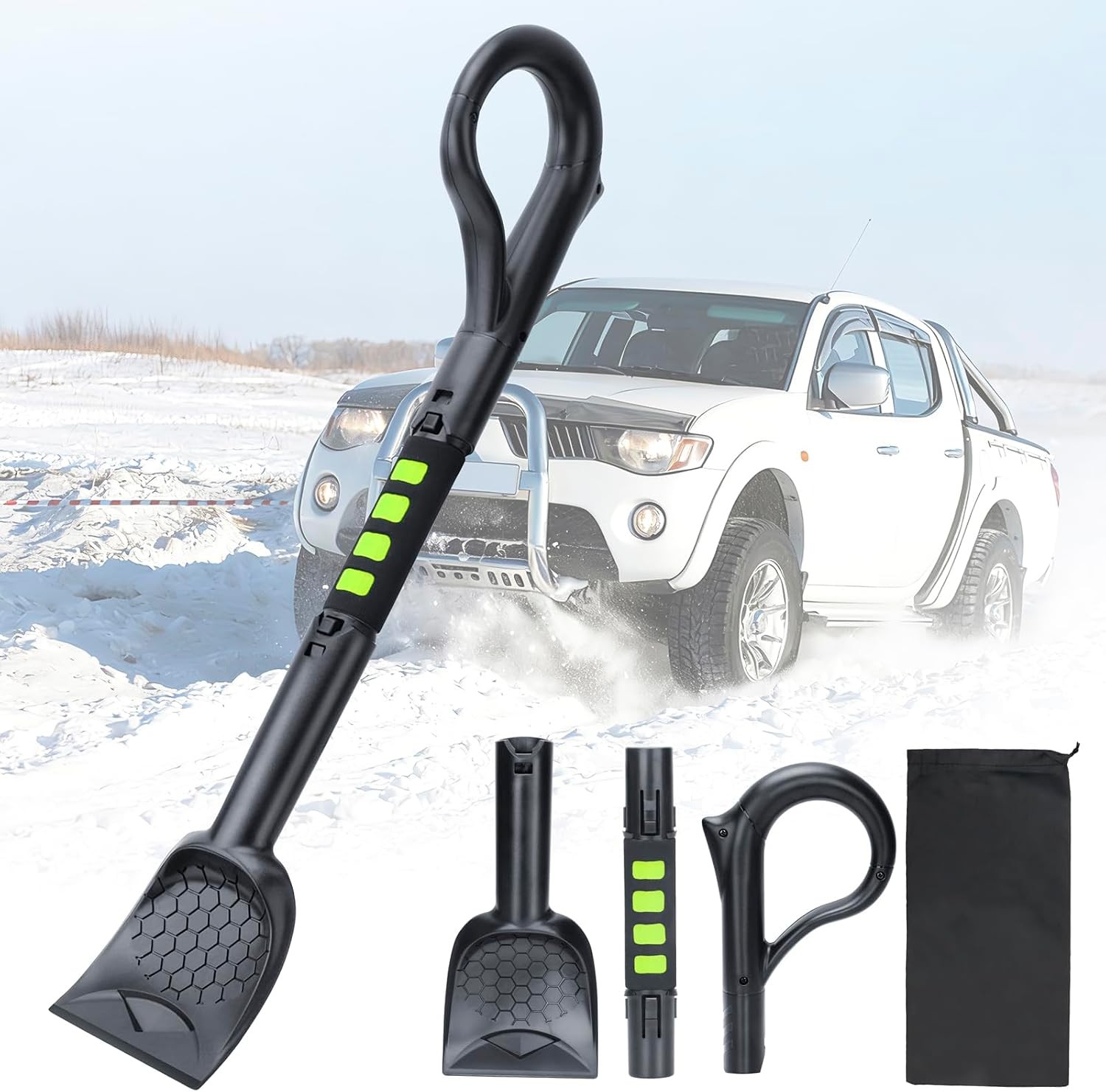 25.8 Inch Ice Scraper Snow Brush 3 in 1 Detachable Windshield Cleaner Foam Grip