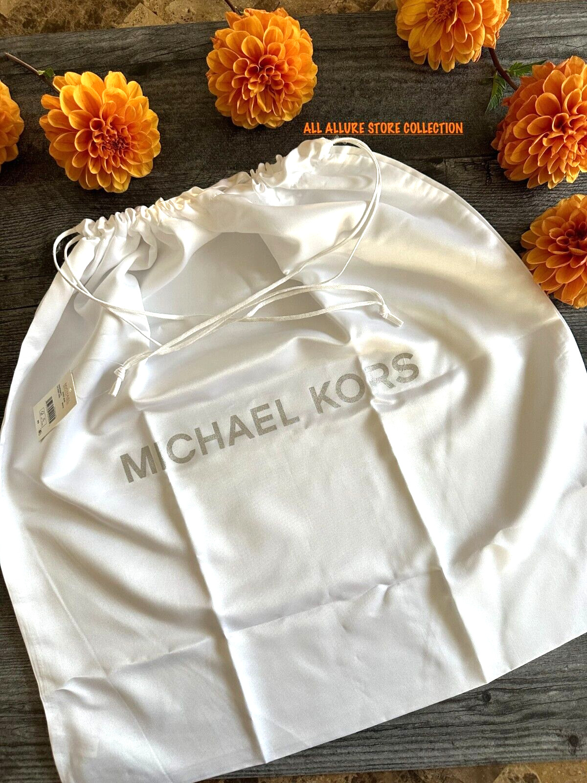 MICHAEL KORS White Satin Dust bag Cover Bag Medium Pouch Silver Logo 16"W X 15"H
