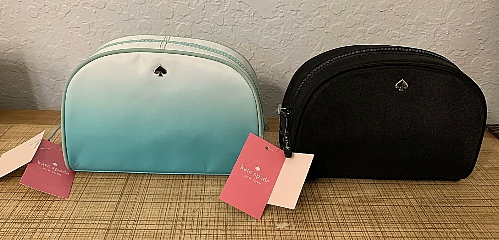 KATE SPADE Jae Med Dome Nylon Cosmetic Case Choose Fiji Green or Black NWT