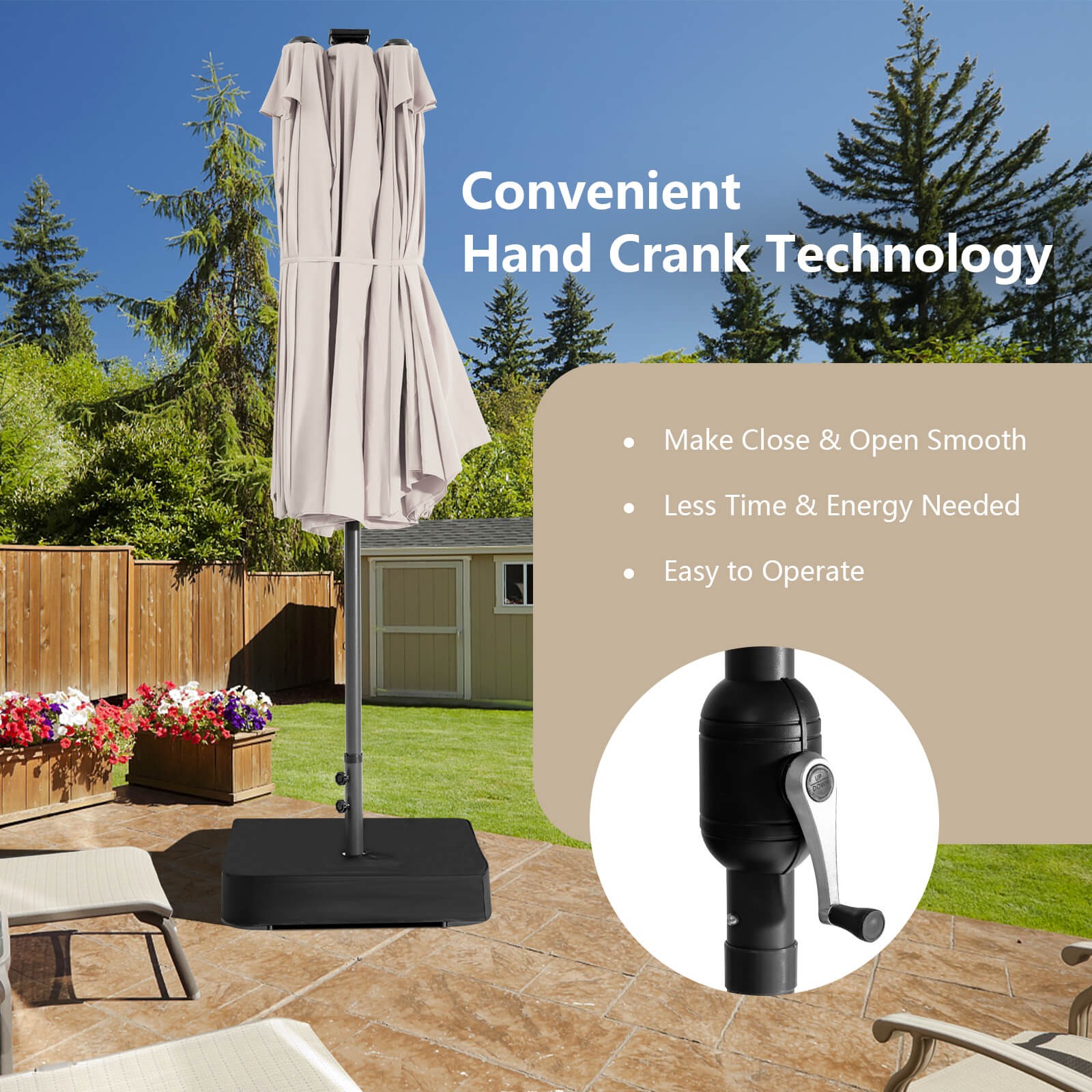 11 PCS Patio Dining Set with 15ft Double-Sided Patio Umbrella (Base Included)