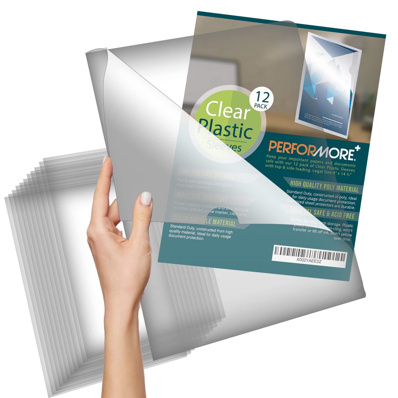 12 Pack of Clear Project Pocket Sleeves, 9" X 14.5" Legal Size Transparent Pl...