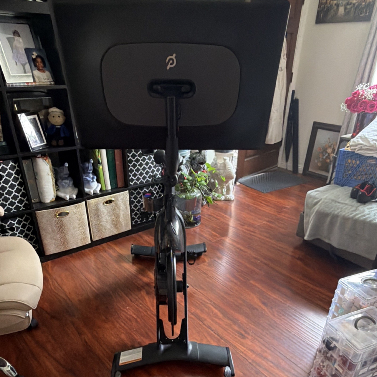 Peloton Upright Exercise Bike, Touchscreen, Adjustable Seat, Black