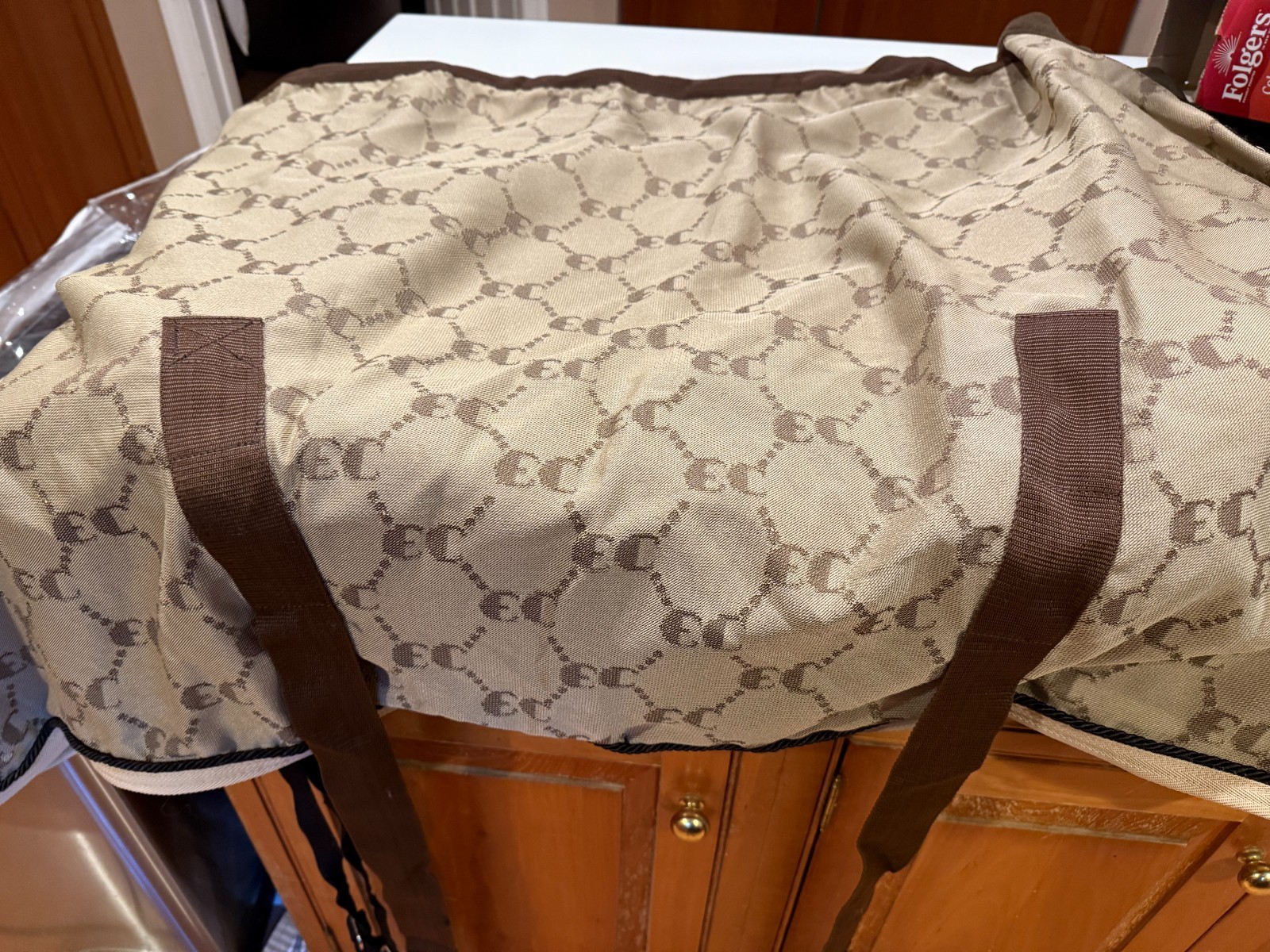 TUSCANY Horse Stable Sheet BROWN WITH LOGO DK.BROWN TRIM SZ.70