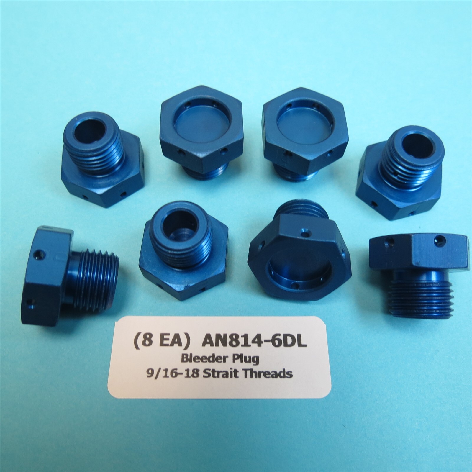 8 ea. NEW AN814-6DL Plug Bleeder Screw 9/16”-18 Strait Thread Aluminum Hydraulic