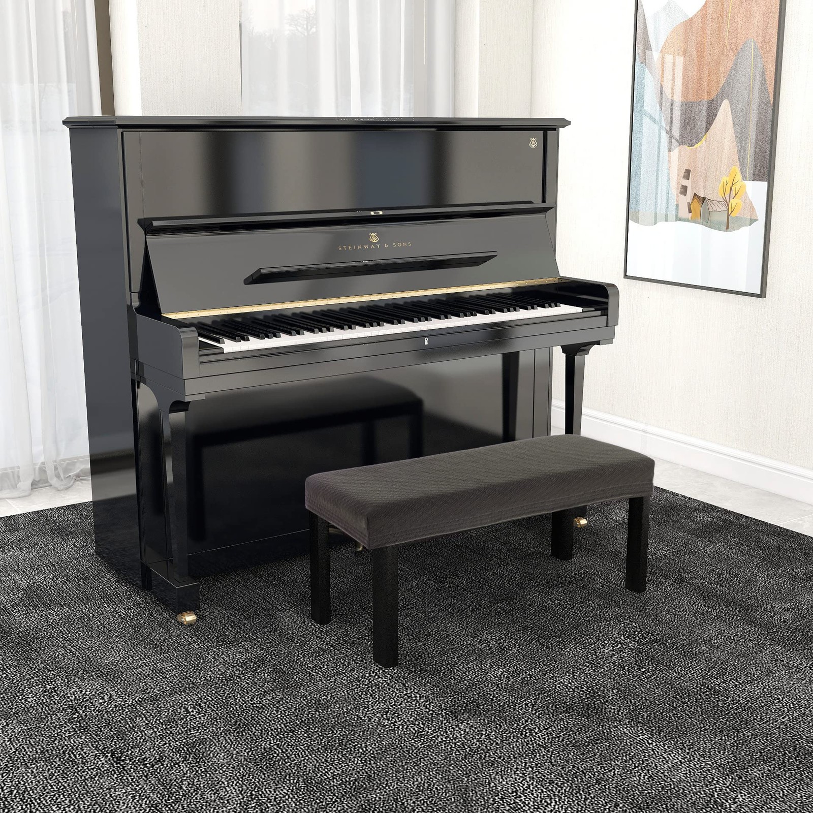 Luxury 2person Piano Bench Cover 27.7" 37" Lx 12" 16" W Stretch Jacquard Was
