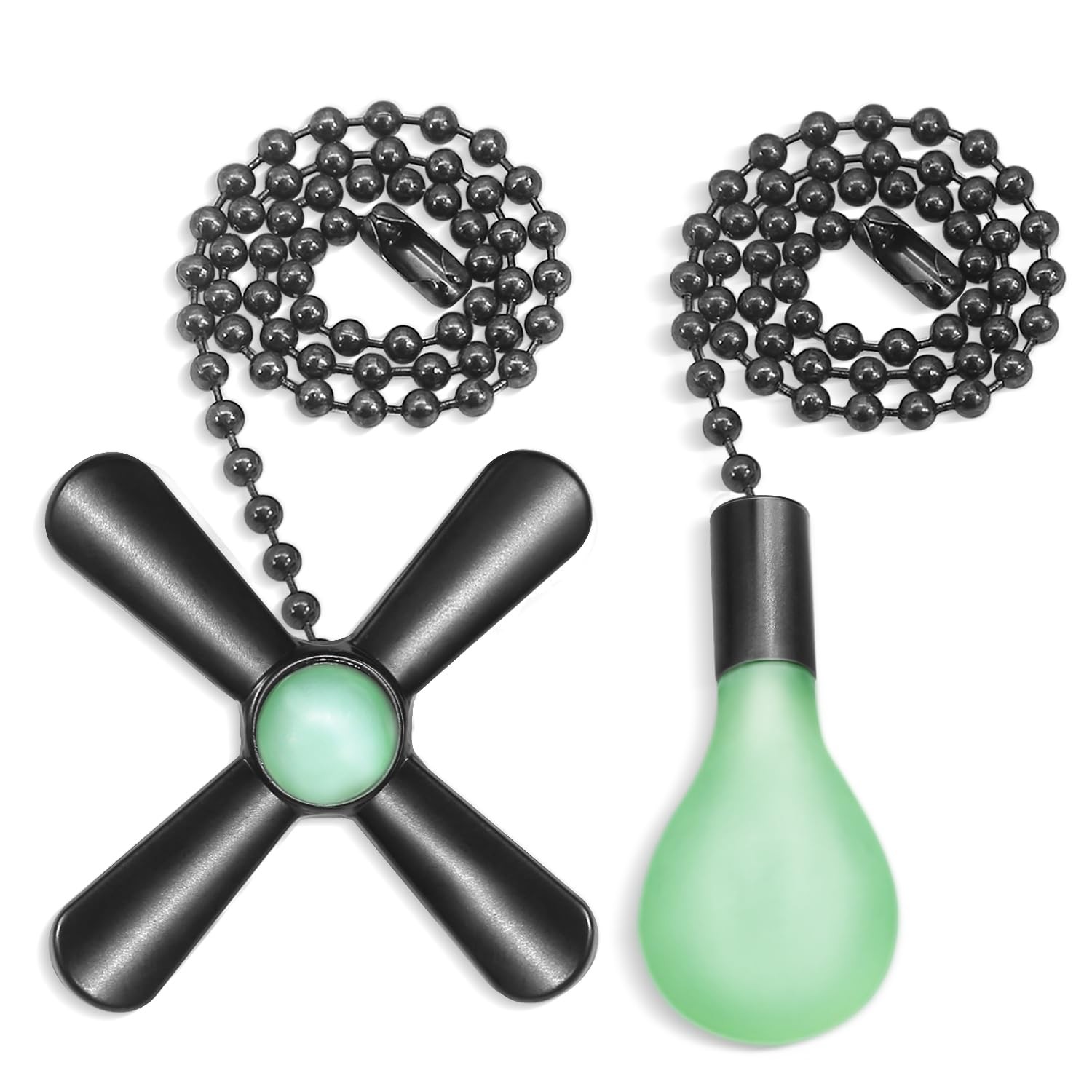 Black Ceiling Fan Pull Chain Set, 2Pack 3mm Diameter Beaded Fluorescent Decorati
