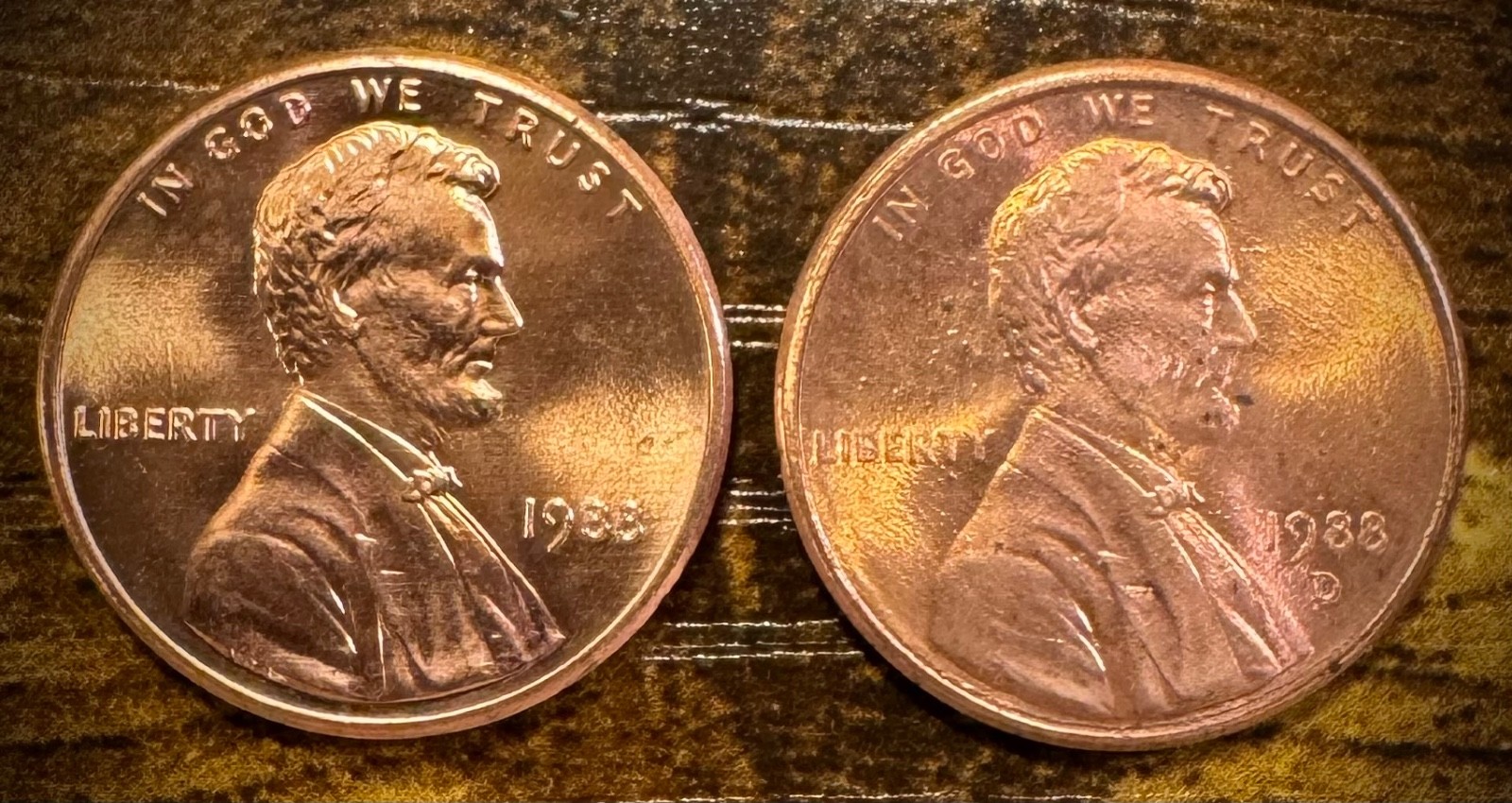 1988 P & D Lincoln Memorial Cent BU 2 Coin Set From Original Rolls
